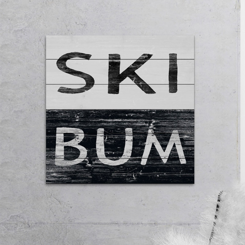 Ski Bum-impression d’art textuel sur bois, 40 po x 40 po