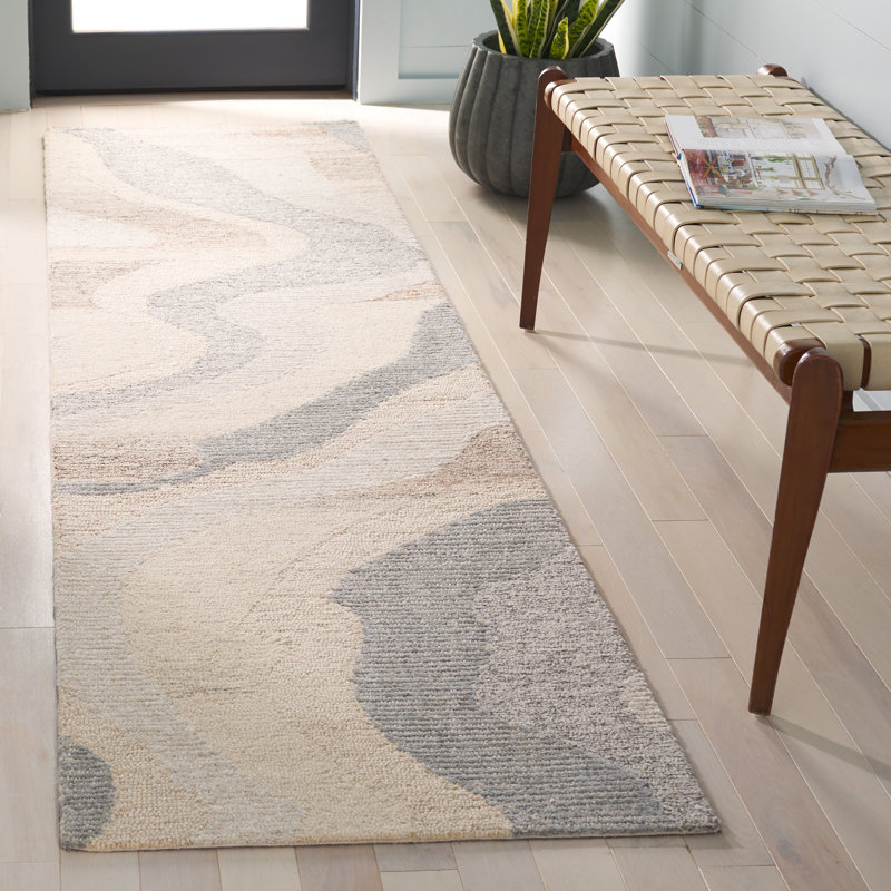 Elleora Ebony Hand Tufted Wool Cotton Abstract Rug in Beige/Ivory, Runner 2'3" x 9'