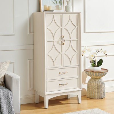 Armoire de rangement pour garde-manger de 53,5 po de hauteur, buffet moderne Mid-Century, armoire de rangement rétro avec portes et tiroirs pour le hall d'entrée, le salon, la cuisine, le garage, blanc antique