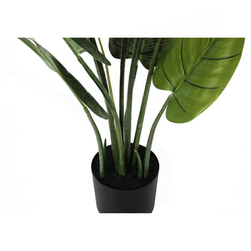Plante artificielle 37 pouces Aureum, 9 feuilles réglables en soie verte avec pot noir