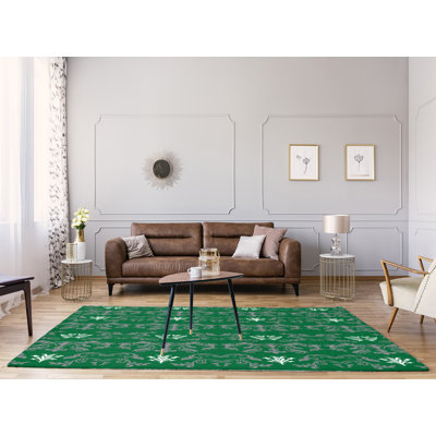 Tapis damassé vert / gris clair