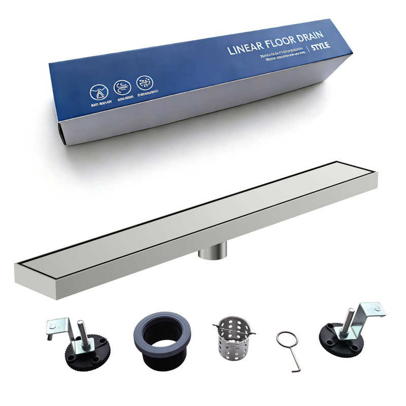 24 Inch Linear Shower Drain With Tile Insert Panel & Adjustable Feet Stainless Steel Shower Floor Drain Long Rectangle Shower Linear Drain With Hair Strainer