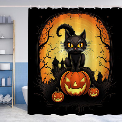 Ensemble de rideau de douche Rideau de douche d'Halloween Citrouille d'automne Feuilles de rideau de bain en tissu imperméable à carreaux Buffalo avec 12 crochets pour l'automne Décoration de salle de bain Halloween