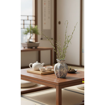 5.9" Blue & White Vintage Ceramic Vase - Chinoiserie Console Table Mantle Decor