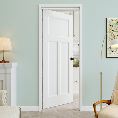 24" x 80" T Shape-Panel Molded Solid Interior Prehung Door with Round Knob and Silver Hinges, Solid Core Door Slab, Paintable & Waterproof, Suit for Laundry, Closet Doors, Room Doors, Left Hand