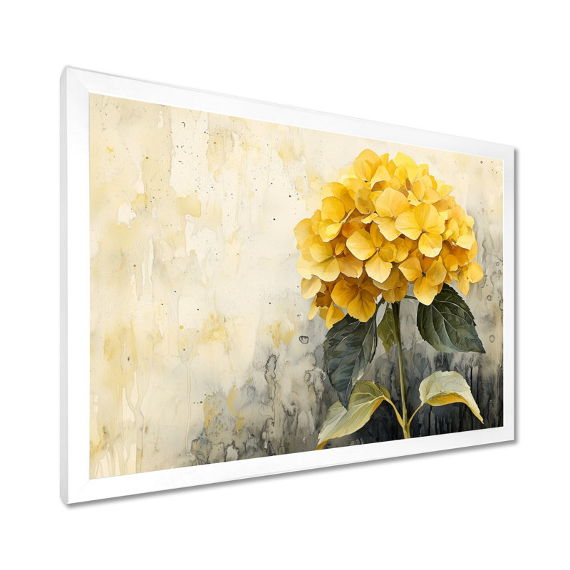 Jaune hydrangée jaune III - art mural hortensia, Impression d'un seul cadre photo, H 30 po x l 40 po, Blanc
