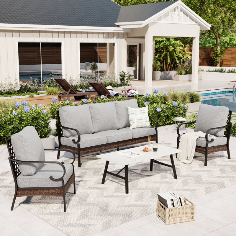4 Piece Sofa Seating Group With Cushions, Gray