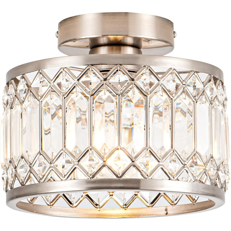 Crystal Ceiling Light Fixture Modern Semi Flush Mount Ceiling Light Crystal Chandelier Nickel Finish (Bulb Not Included)