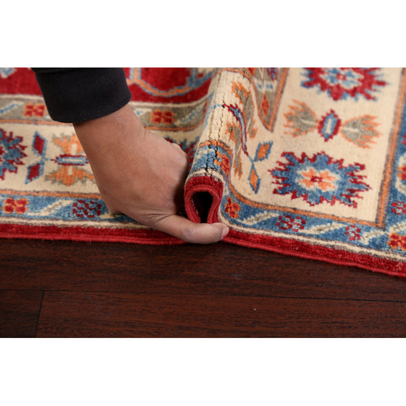 Tapis rouge en laine noué à la main à motif géométrique 3 pi 2 po x 4 pi 8 po
