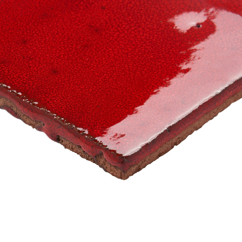Emery Blue 4X4 Square Handmade Crackled Glossy Terracotta Tile - Final Sale, Selenium Red
