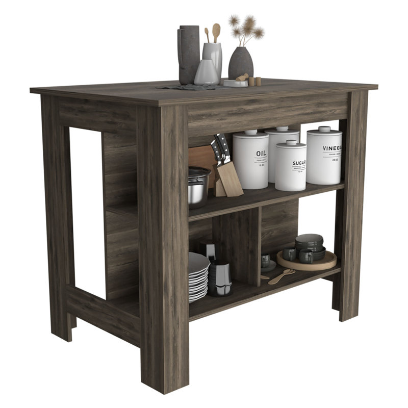 Brooklyn  Kitchen Island, Three Concealed Shelves, Brown