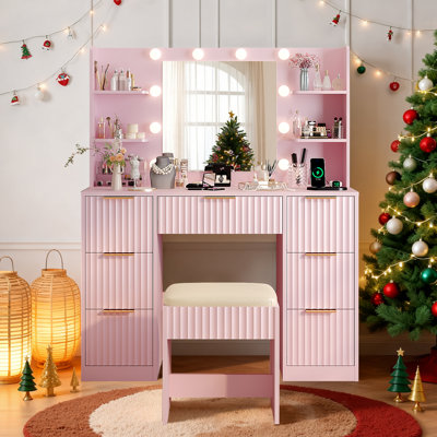 Ensemble de meuble-lavabo lumineux - 10 ampoules à intensité variable 3 couleurs, 7 tiroirs