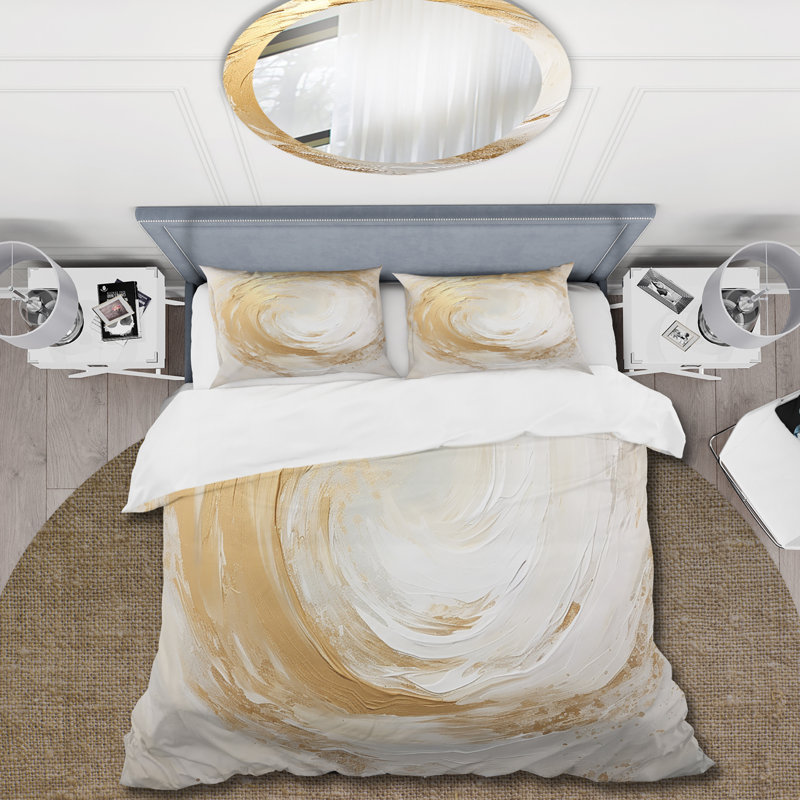 Ensemble de housse de couette or et blanc Soft Wave Vortex I - Abstract Spirals