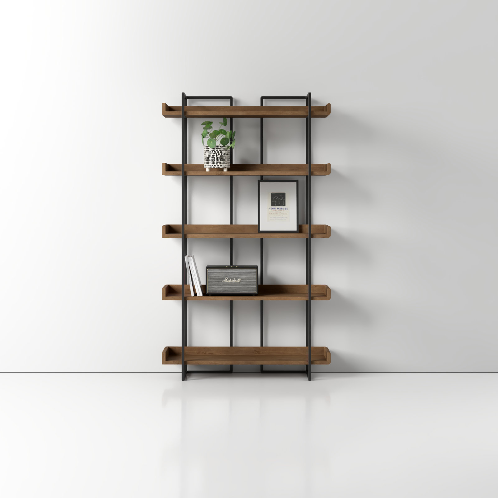Berrien 68" Acacia Bookcase, (5 Shelves) 75" H x 44" W x 13.5" D