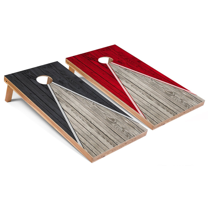 Ensemble de cornhole toutes saisons gris foncé et rouge pyramide | Comprend (2) planches (8) sacs et accessoires optionnels