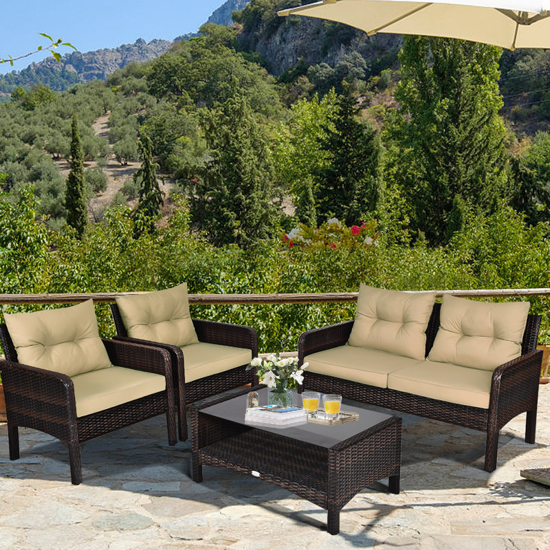 Najeli Rattan 4 - Person Seating Group with Cushions, Brown
