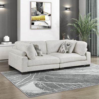 Brinsley 90" Modern Modular Sofa with Microfiber Fabric, Reversible Cushions & 4 Pillows