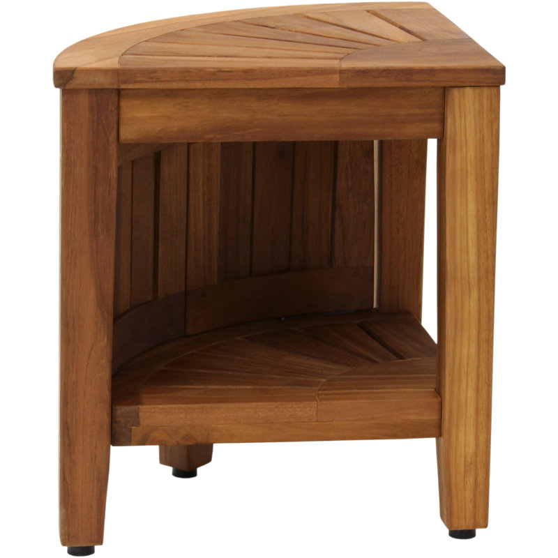 Kai 15.5" Corner Teak Shower Bench With Shelf & Front-facing Doors