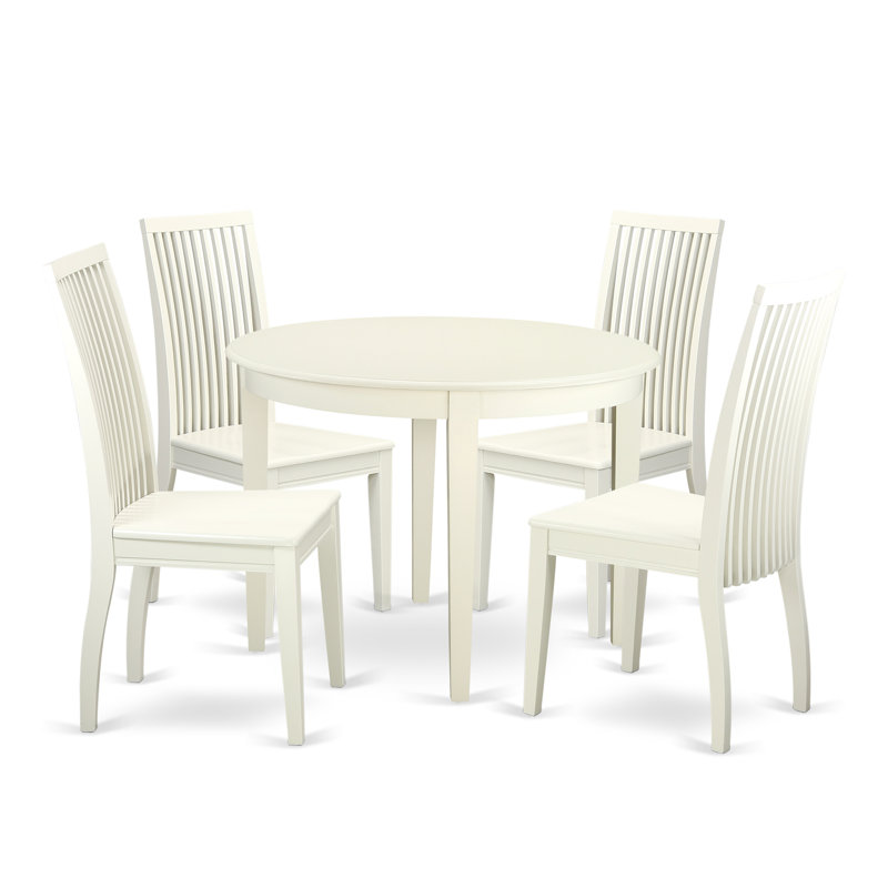5 Piece Kitchen Table Set for 4 Includes a Round Dining Table and 4 Dining Room Chairs, Linen White