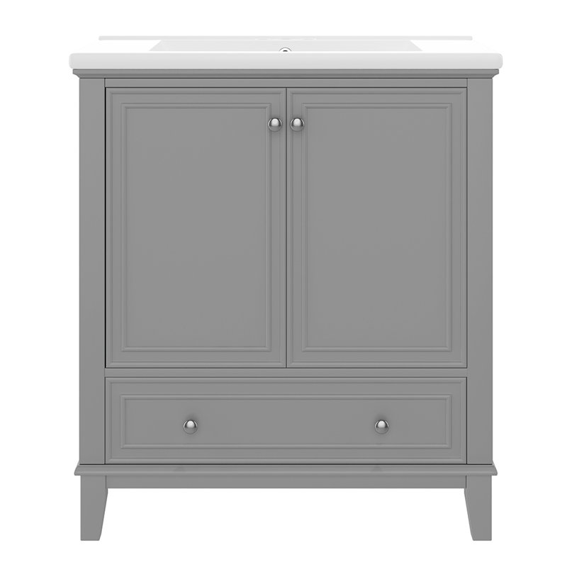 Armoire de salle de bain multifonctionnelle avec portes et tiroir, Gris