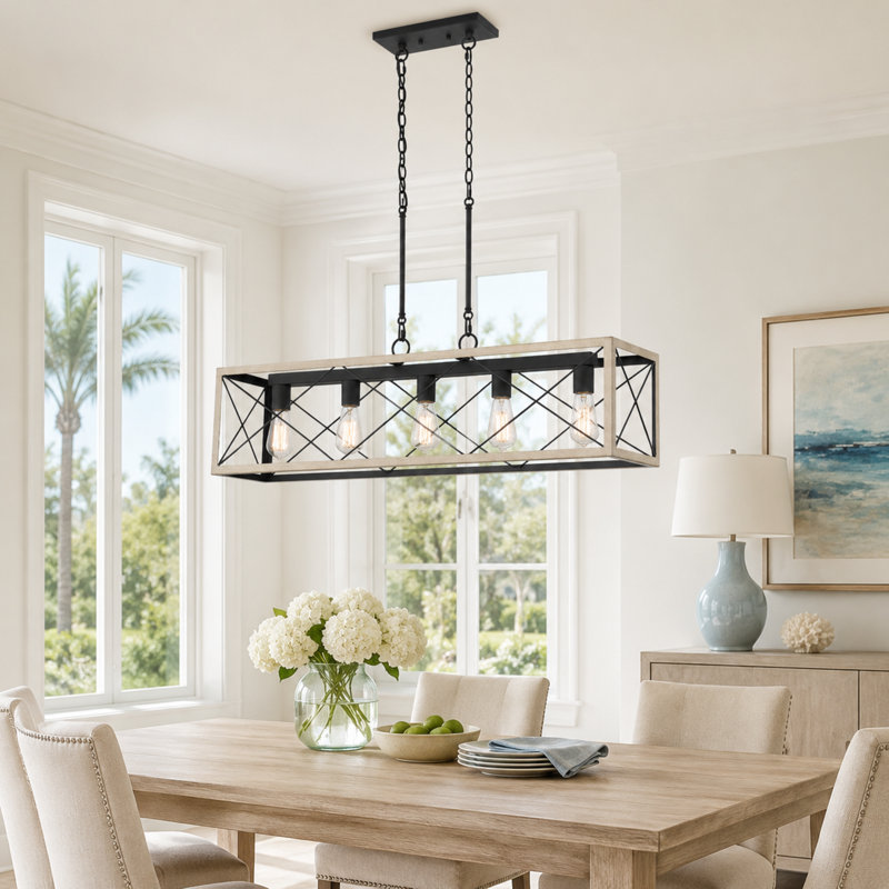 Lustre linéaire pour îlot de cuisine à intensité variable Evys, Bois flotté, 5, H 109 po x l 36 po x P 7,78 po