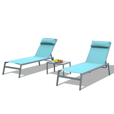Ensemble de chaise longue réglable 3 pièces avec table et appui-tête Oliver