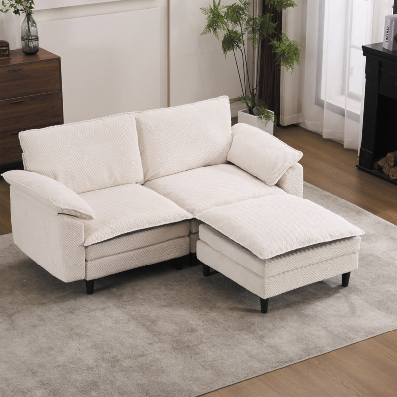 Canapé en L 70,87 po à deux tons en forme de L noir et blanc, canapé modulaire avec repose-pieds, assise profonde en chenille 2 places et coussin - parfait pour le salon, la chambre à coucher, un appartement
