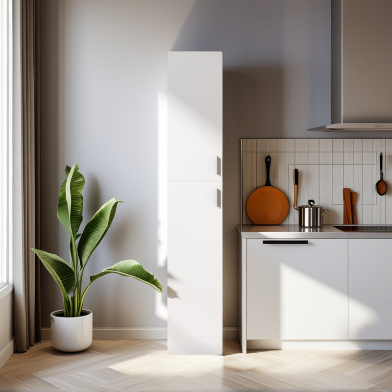 Freestanding Narrow Cabinet With Inadjustable Shelves And 2 Doors For Kitchen, Dining Room, White