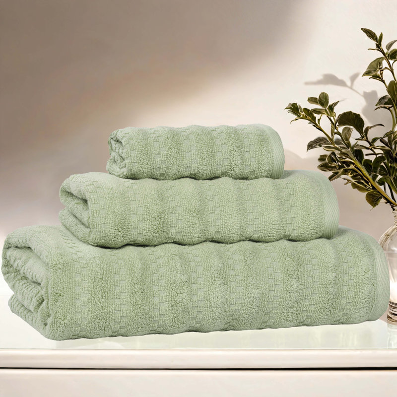 Zuma Zero Twist Cotton Medium Weight Soft Absorbent 3 Piece Towel Set, Green