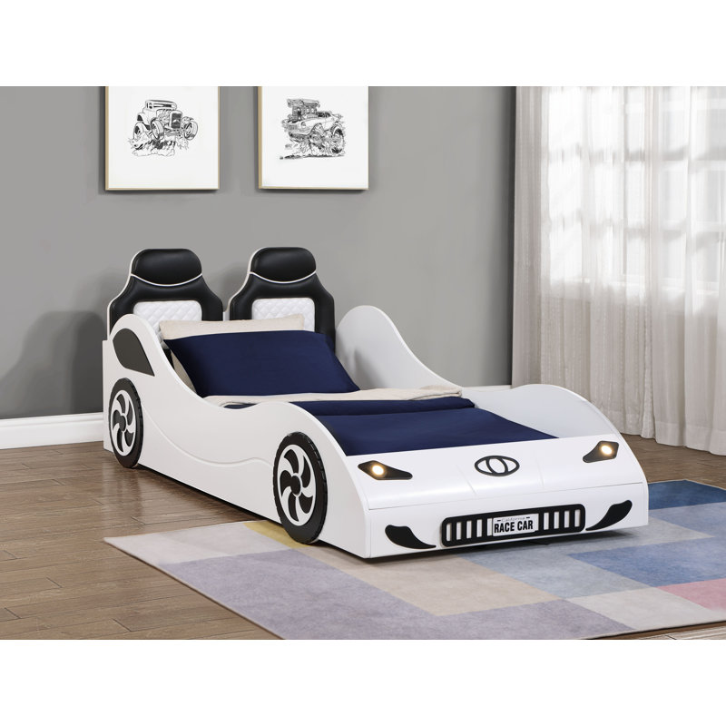 Colen Twin Car Bed With LED, White