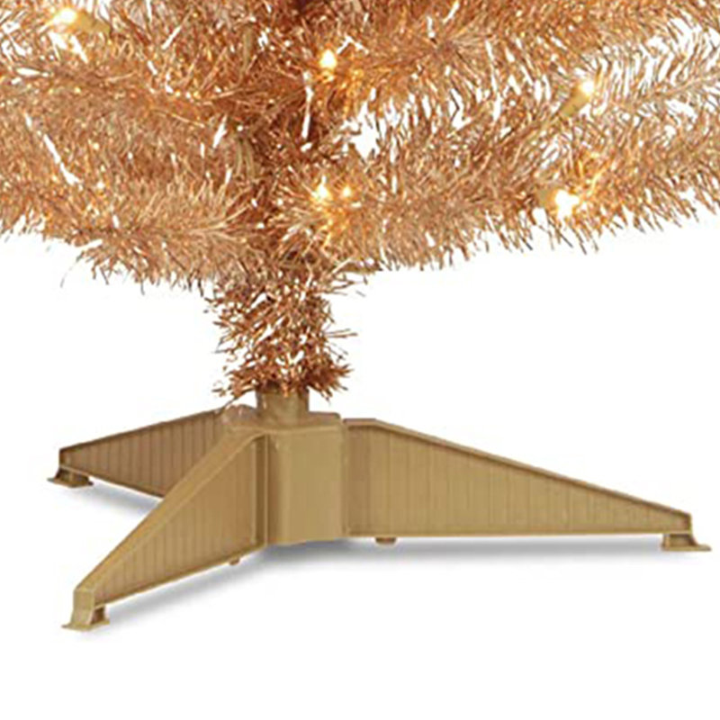 Champagne Tinsel Tree with Clear Lights, 4 ft
