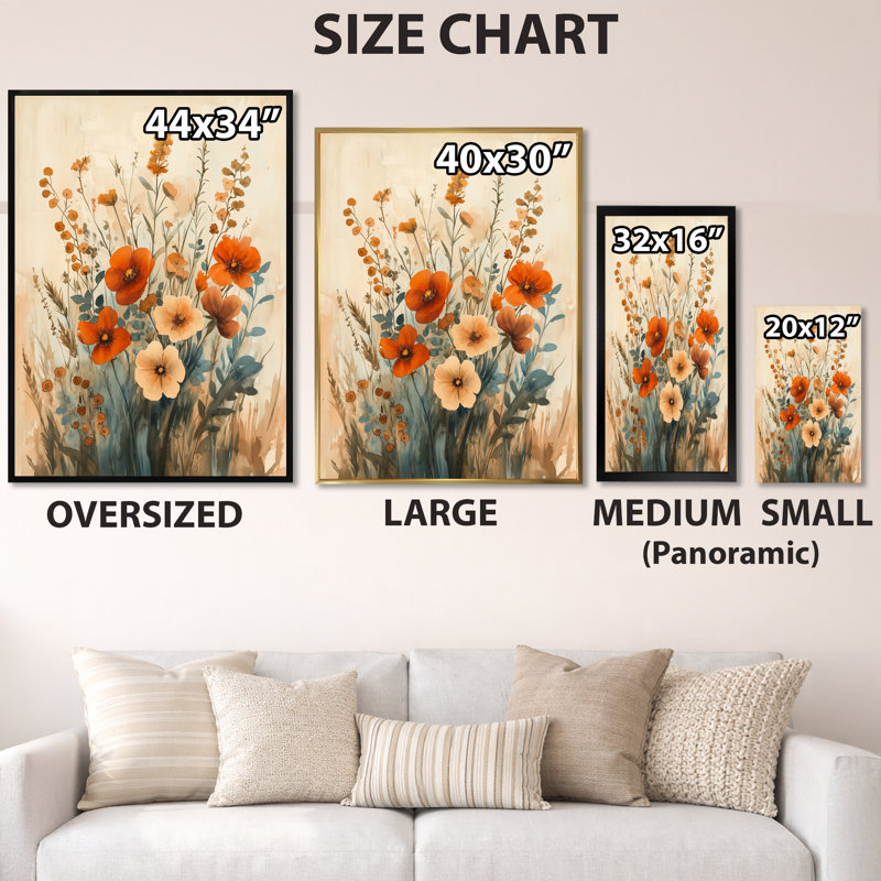 Bouquet de coquelicots rustique - Décoration murale sur toile encadrée de coquelicots, H 20 po x l 12 po, Toile tendue