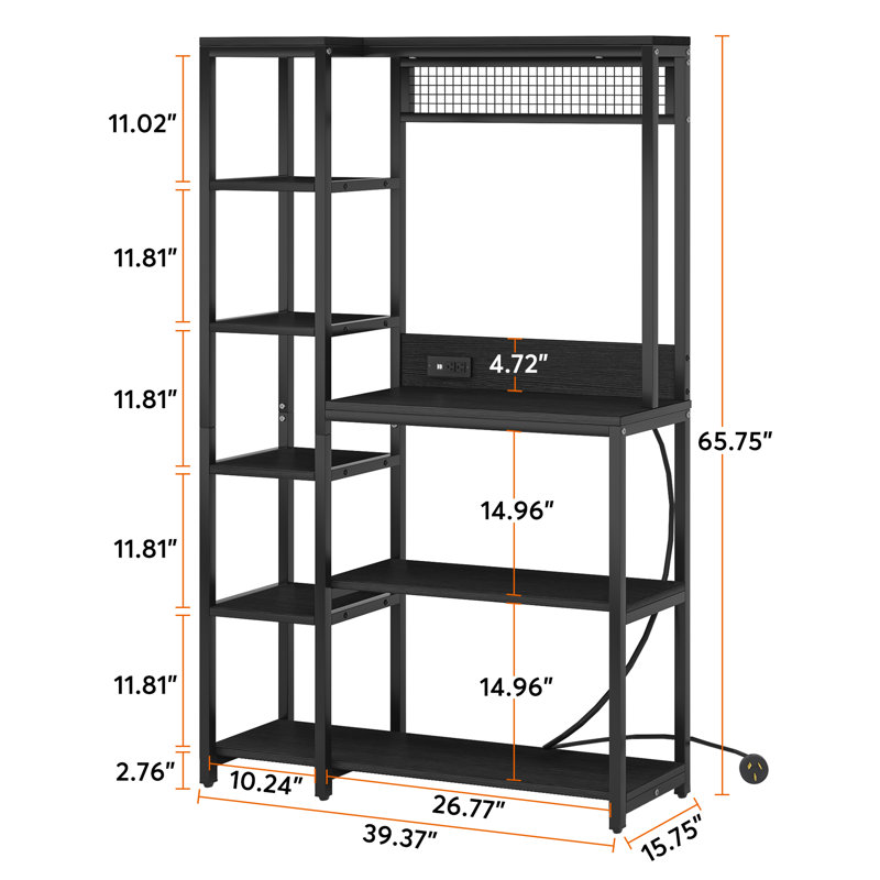 Nemorin 99.06Cm Iron Standard Baker's Rack with Microwave Compatibility, Black