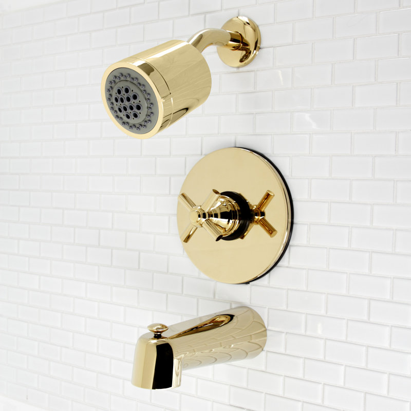 Kingston Brass Elinvar Single-Handle Pressure Balanced Tub and Shower Faucet, Polished Brass