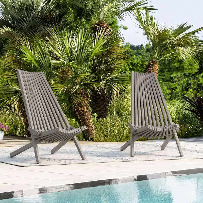 Chaise longue pliante d'extérieur Lashawn en bois d'acacia - Gris vieilli, Gris, Non