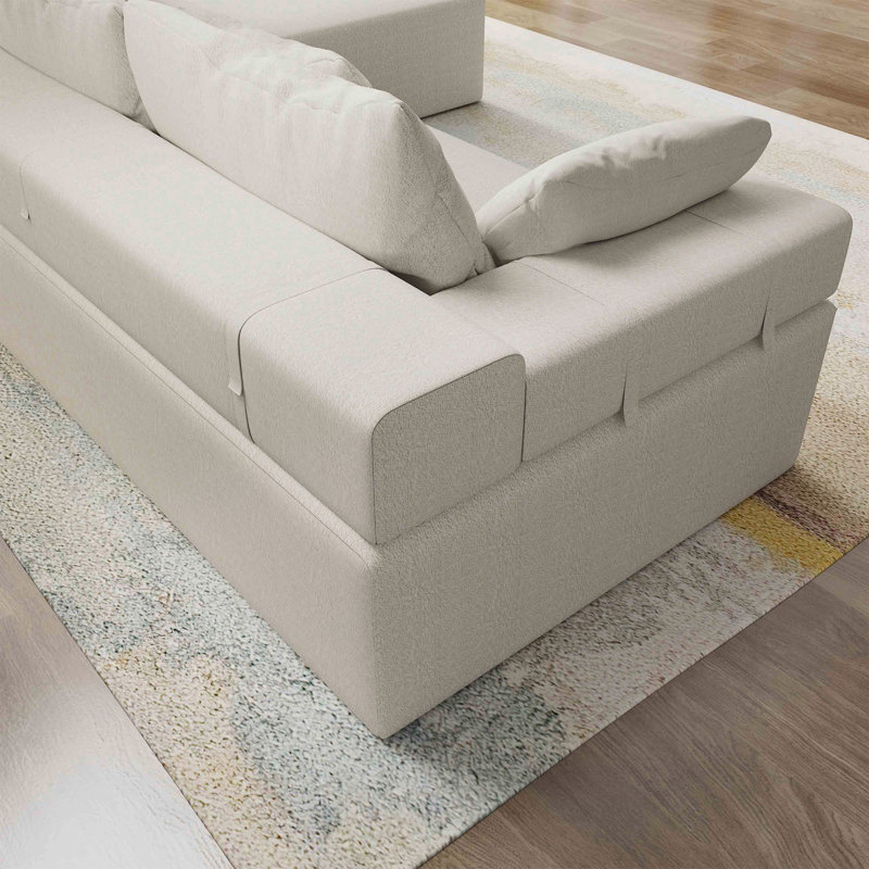 Canapé modulaire rembourré en L 2 pièces Boneless Ultan, Chenille beige, Accoudoir à droite (vu de face)