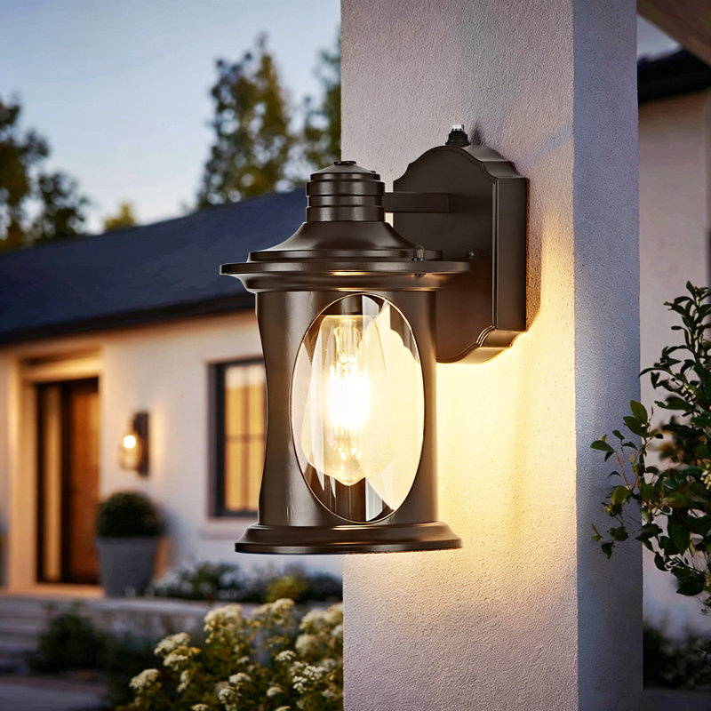 Modern Brown Dusk to Dawn Outdoor Wall Lamp with E26 Base and Tempered Glass, Rust and Waterproof(Set of 2), 2 Lights, Brown