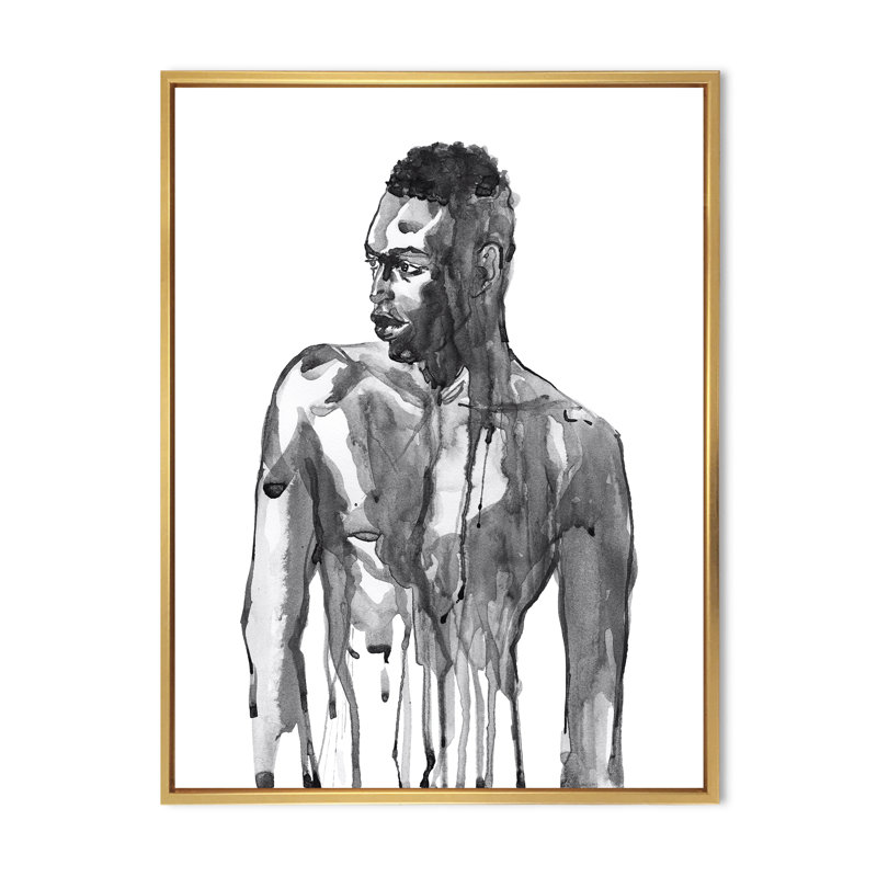 Portrait d'un homme africain beau sur blanc I - Peinture sur toile, H 20 po x l 12 po x p 1 po, Toile encadrée d'or