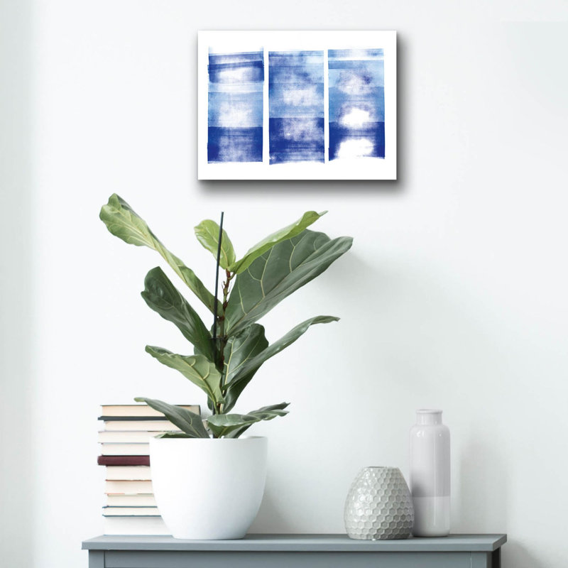  «Blue Geometric Abstract 1» par Wild Apple Portfolio, art mural en verre, 16 po x 12 po