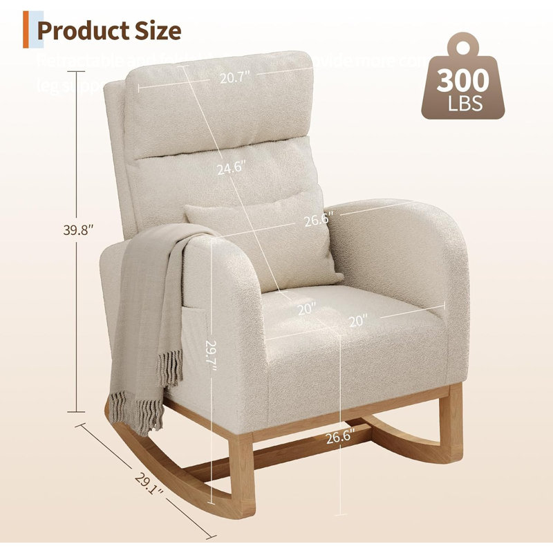 Chaise berçante, fauteuil oscillant avec repose-pieds Nursery, blanc, No Footrest, Lambswool White