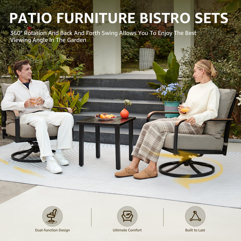 Nickita Seating Group, Swivel Rocking Chair with 6" Olefin Cushions, Black Frame/Shale Cushion, No