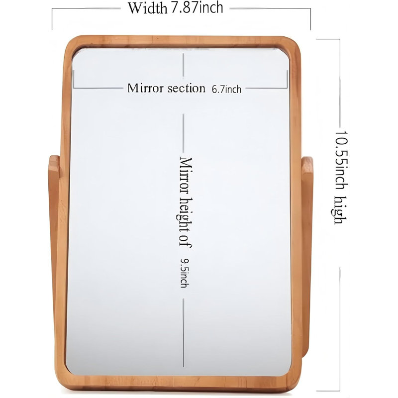 Miroir de bureau et mural rectangulaire en bois 10,5 "x 7,8"