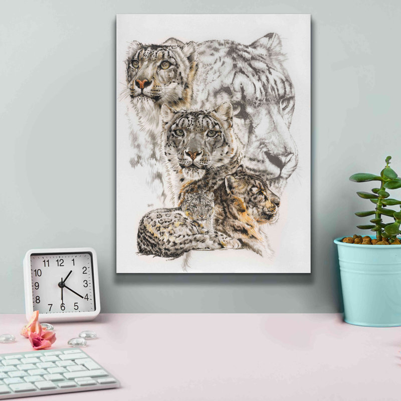 «Snow Leopard and Ghost Image» par Barbara Keith, art mural sur toile, 20 po x 24 po, H 16 po x l 12 po x P 0,75 po