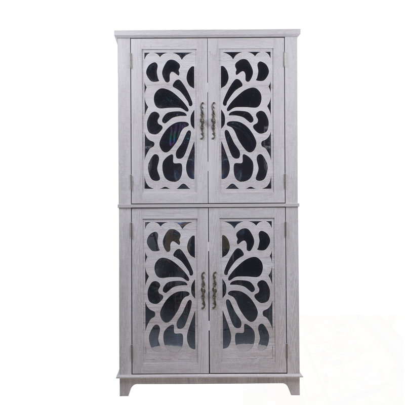 Ranee avec 4 portes en miroir en acrylique et tablettes réglables, Light Grey