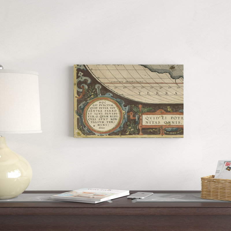 Mappemonde antique grille VII, H 12 po x l 18 po x P 1,25 po