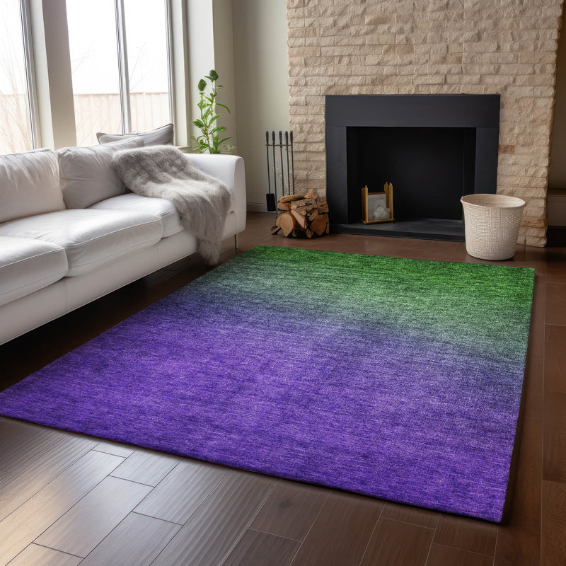 Premium Machine Washable Cerrito AMF587 Green Rug, Rectangle 10' x 14'