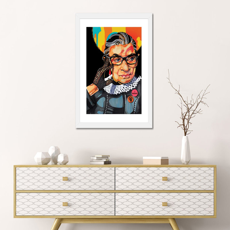 Ruth Bader Ginsburg - impression d'art graphique, Blanc, H 24 po x l 16 po x P 1 po, Papier encadré blanc