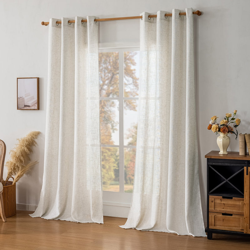 Paire de rideaux semi-transparents avec œillets Draycott, Blanc, L 52 po x L 63 po