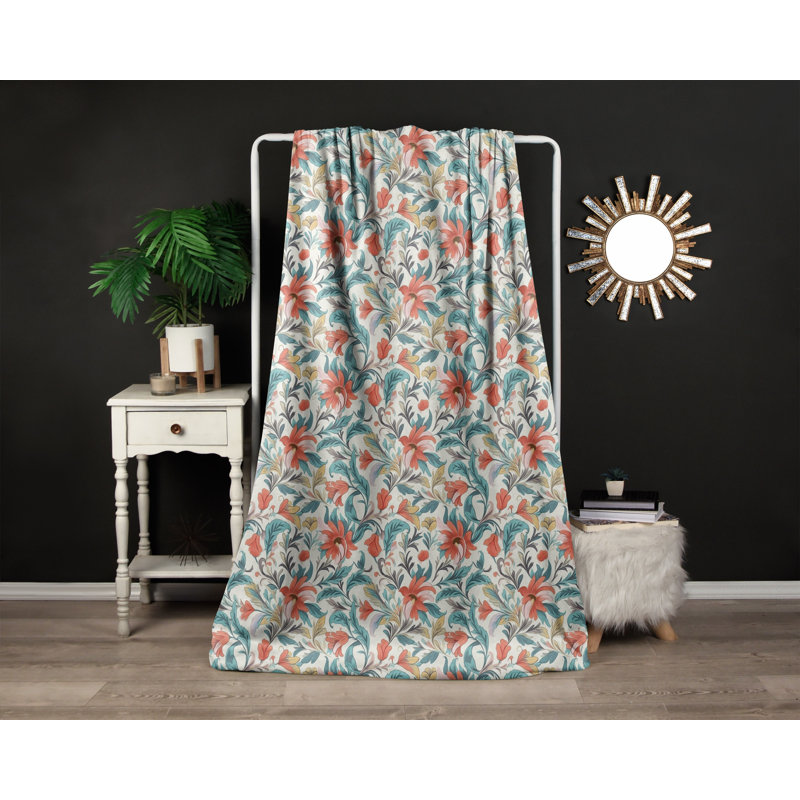 Jeté , L 50 po x L 60 po, Floral, Bleu / orange