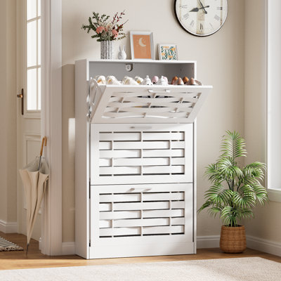 Armoire de rangement à chaussures à 3 niveaux Farmhouse avec 6 tiroirs rabattables, 36 paires de range-chaussures autoportants